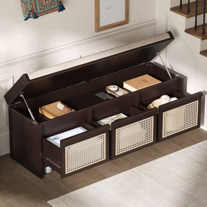 Entryway Shoe Bench With Drawers &amp; Button Tufted Cushion