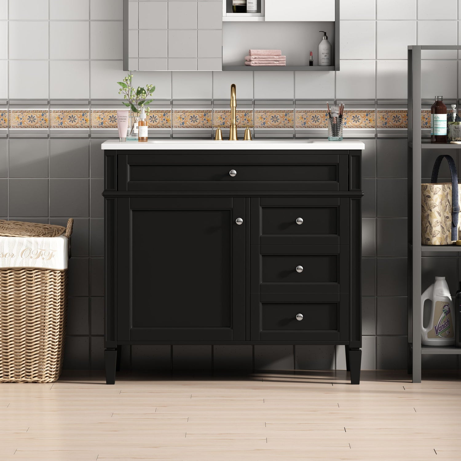 Bathroom Vanity &amp; Top Sink, Modern Bathroom Storage Cabinet With 2 Drawers And A Tip-Out Drawer