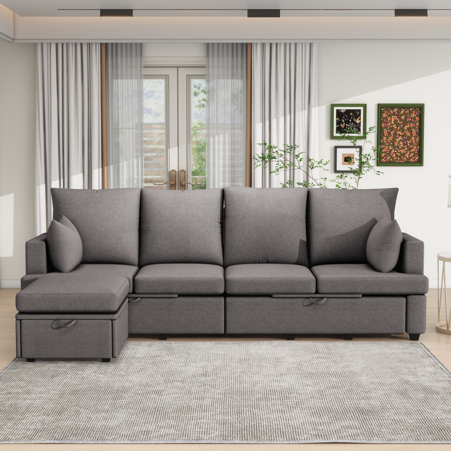 Modern Modular Sofa, 6 Seat Chenile Sectional Couch Set With 2 Pilows Included, Freely Combinable