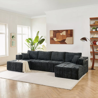 U - Shaped Sectional Sofa, Cup Holders &amp; Side Pockets For Living Room