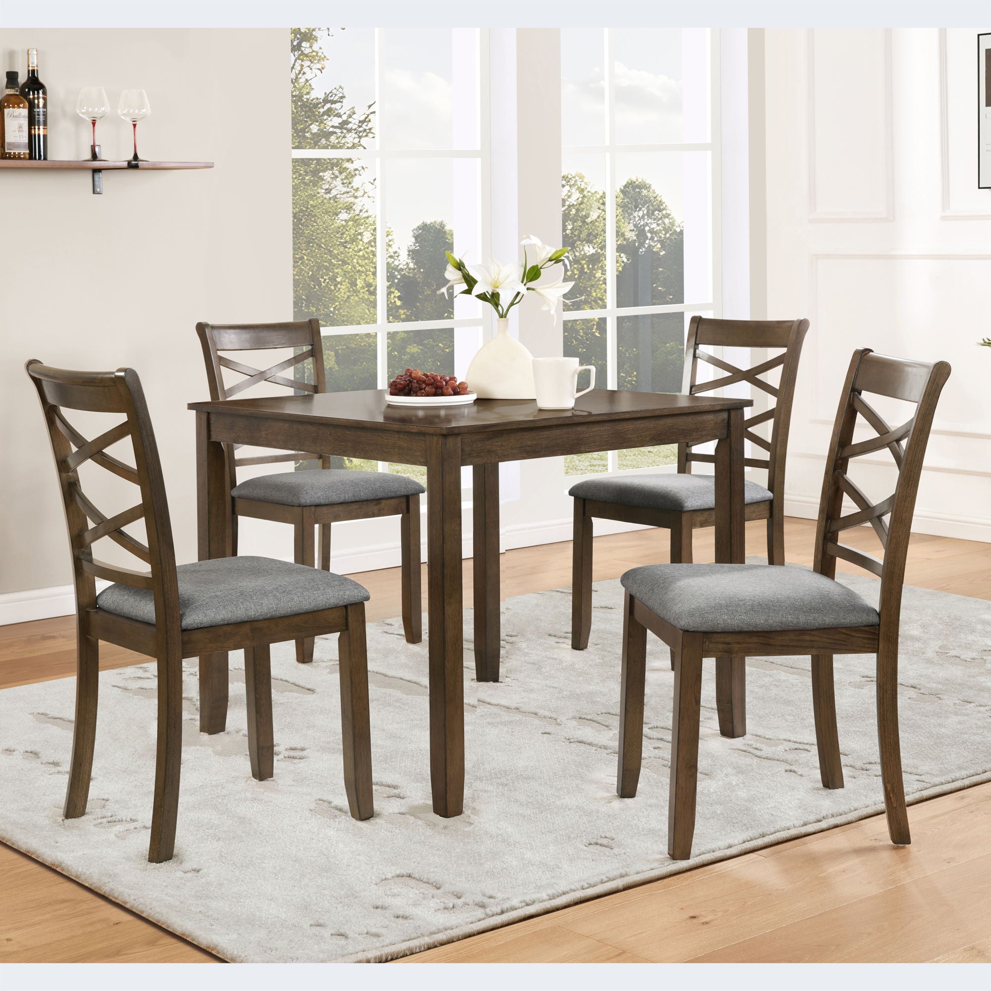 5 Piece Dining Table Set &amp; 4 Chairs - Walnut