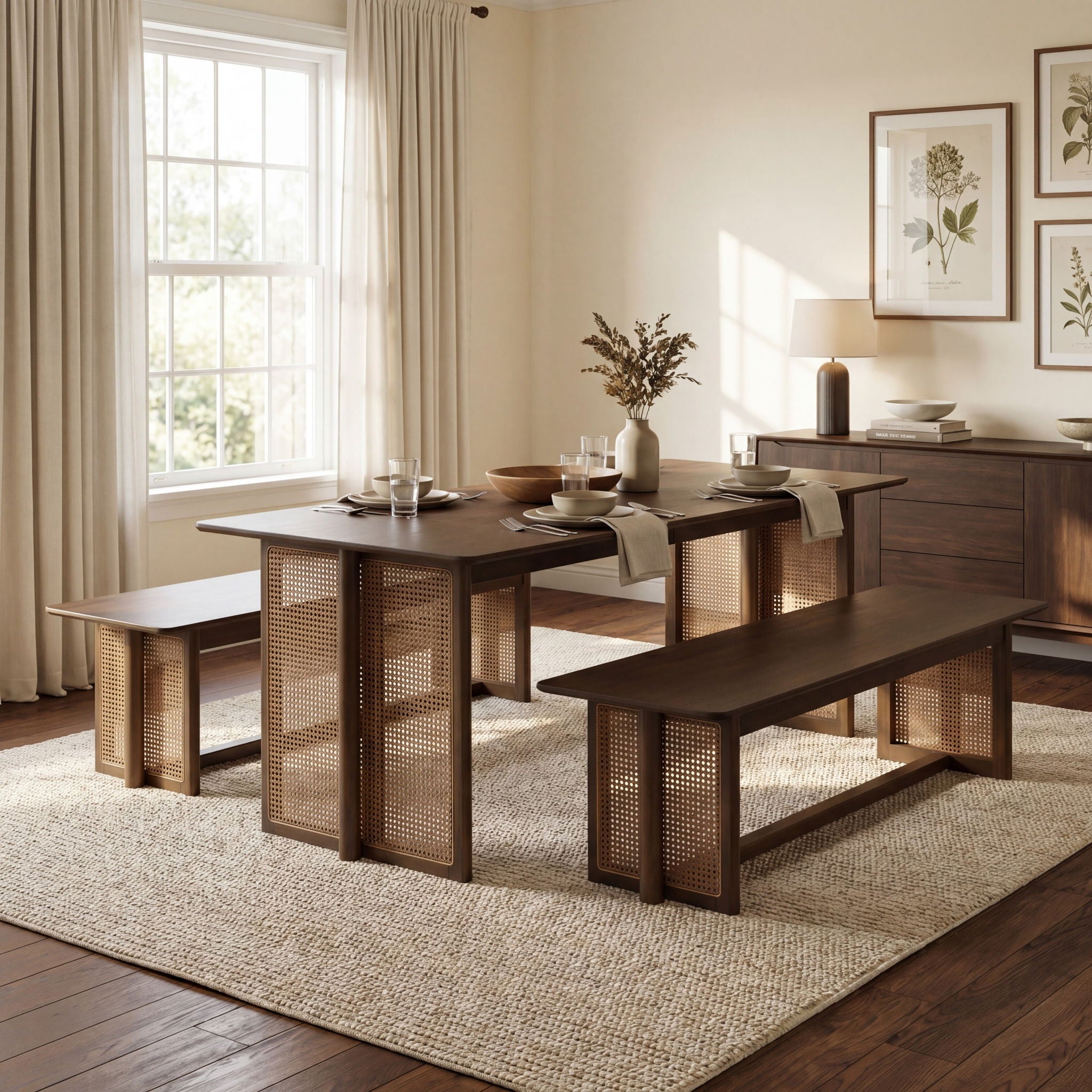 Dining Set, 1 Table &amp; 2 Benches