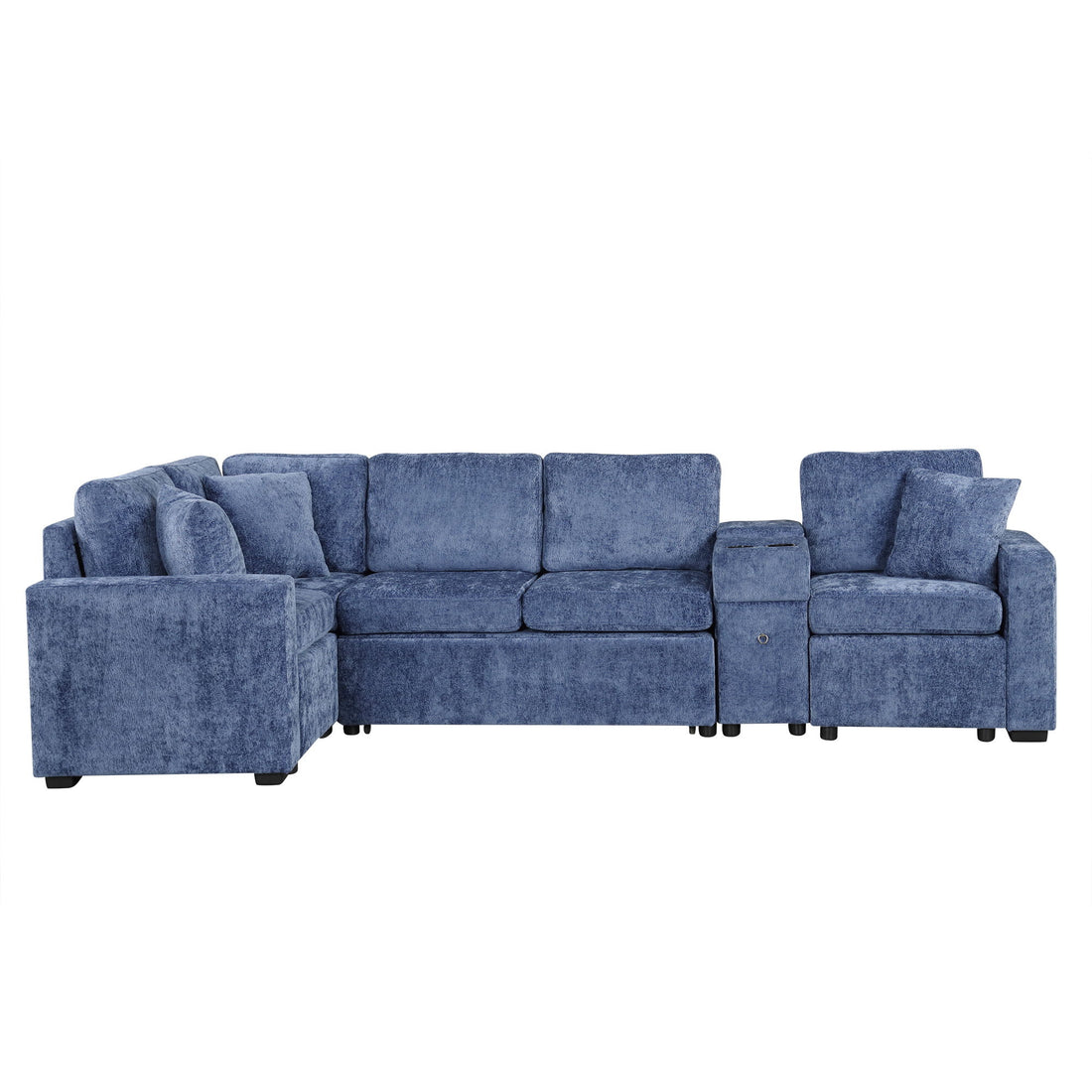 Contemporary L Shaped Convertible Sofa Bed With Pull Out Bed, Cup Holders, And Storage