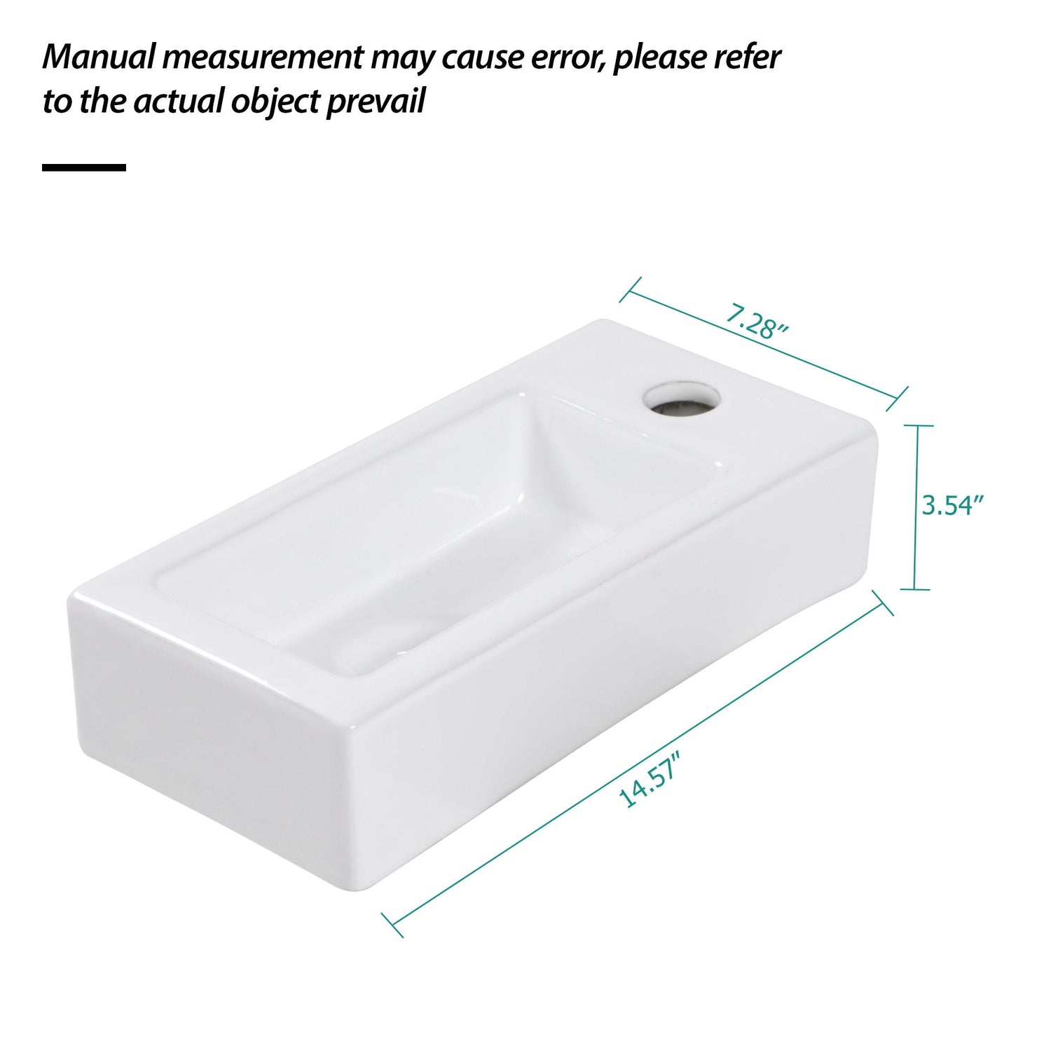 Modern Ceramic Rectangle Wall Mount Bathroom Sink With Single Faucet Hole - White