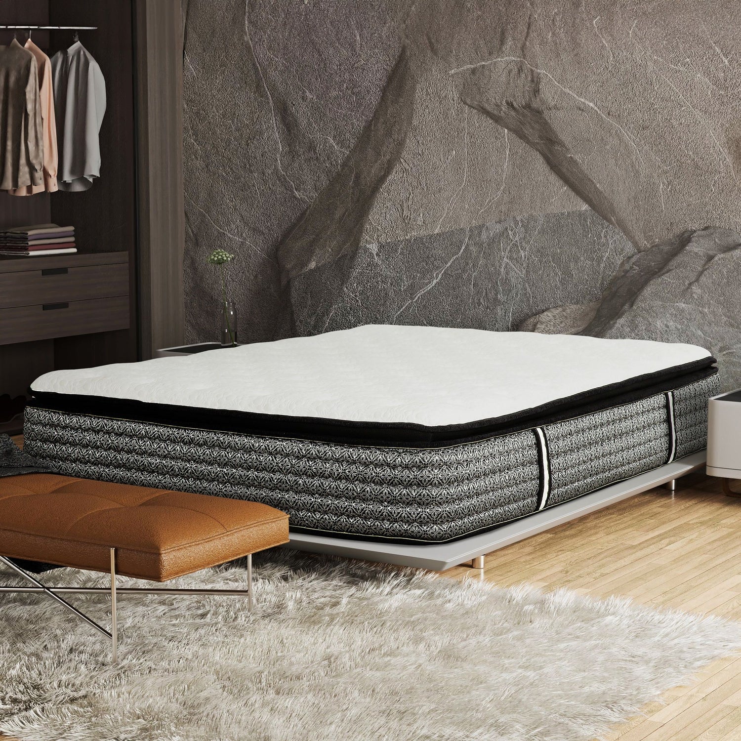 Premium 14&quot; Queen Size Hybrid Mattress In A Box Plush Gel Memory Foam Top With Cooling Technology - Gray / White