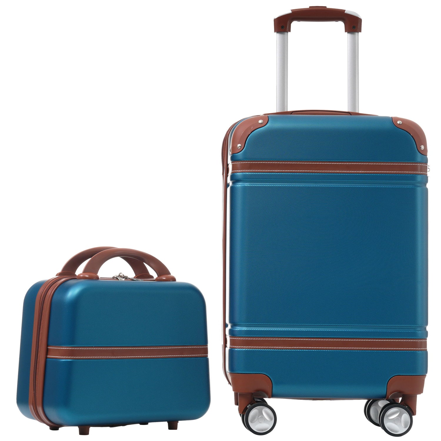20&quot; Hardside Luggage With Cosmetic Case, 2 Piece Lightweight Suitcase Set With Spinner Wheels, Carry On Vintage Luggage