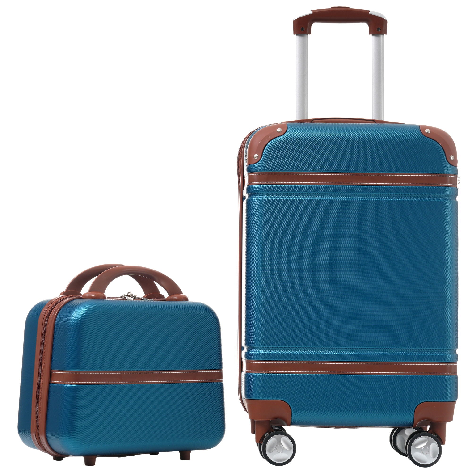20&quot; Hardside Luggage With Cosmetic Case, 2 Piece Lightweight Suitcase Set With Spinner Wheels, Carry On Vintage Luggage