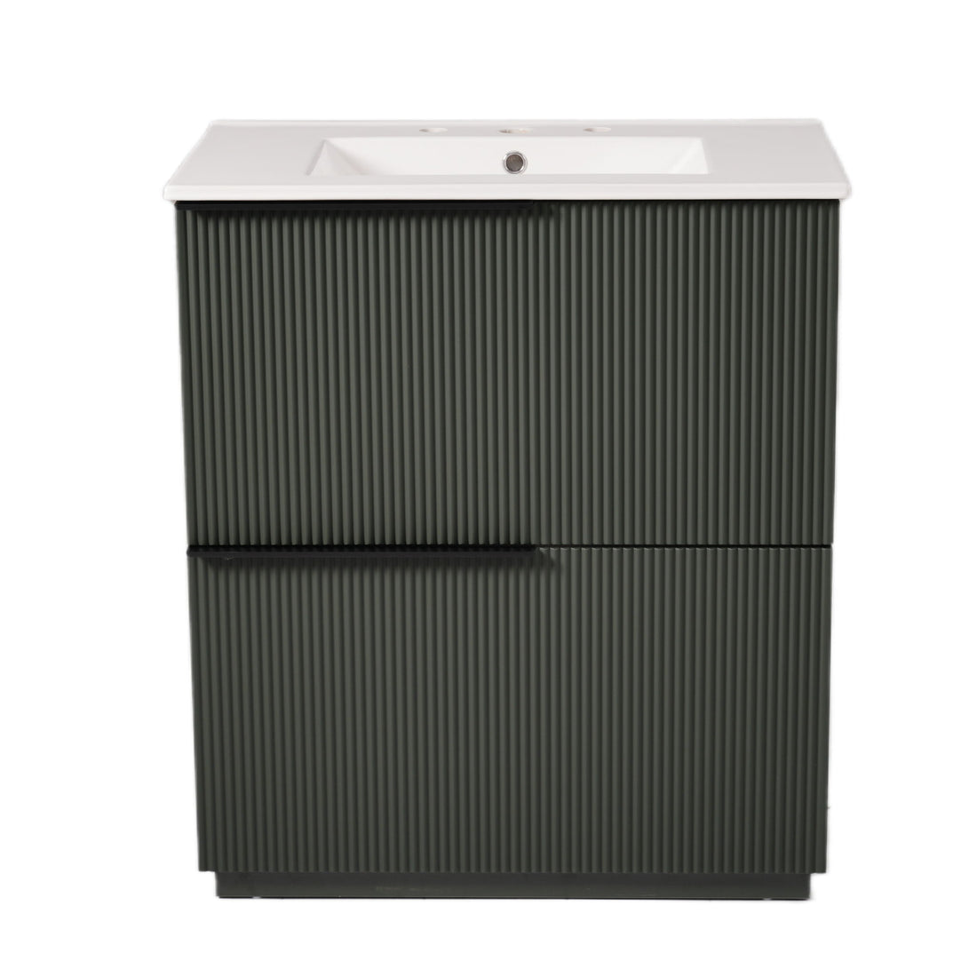 Fluted Bathroom Vanity With Ceramic Sink, Soft Close Slides