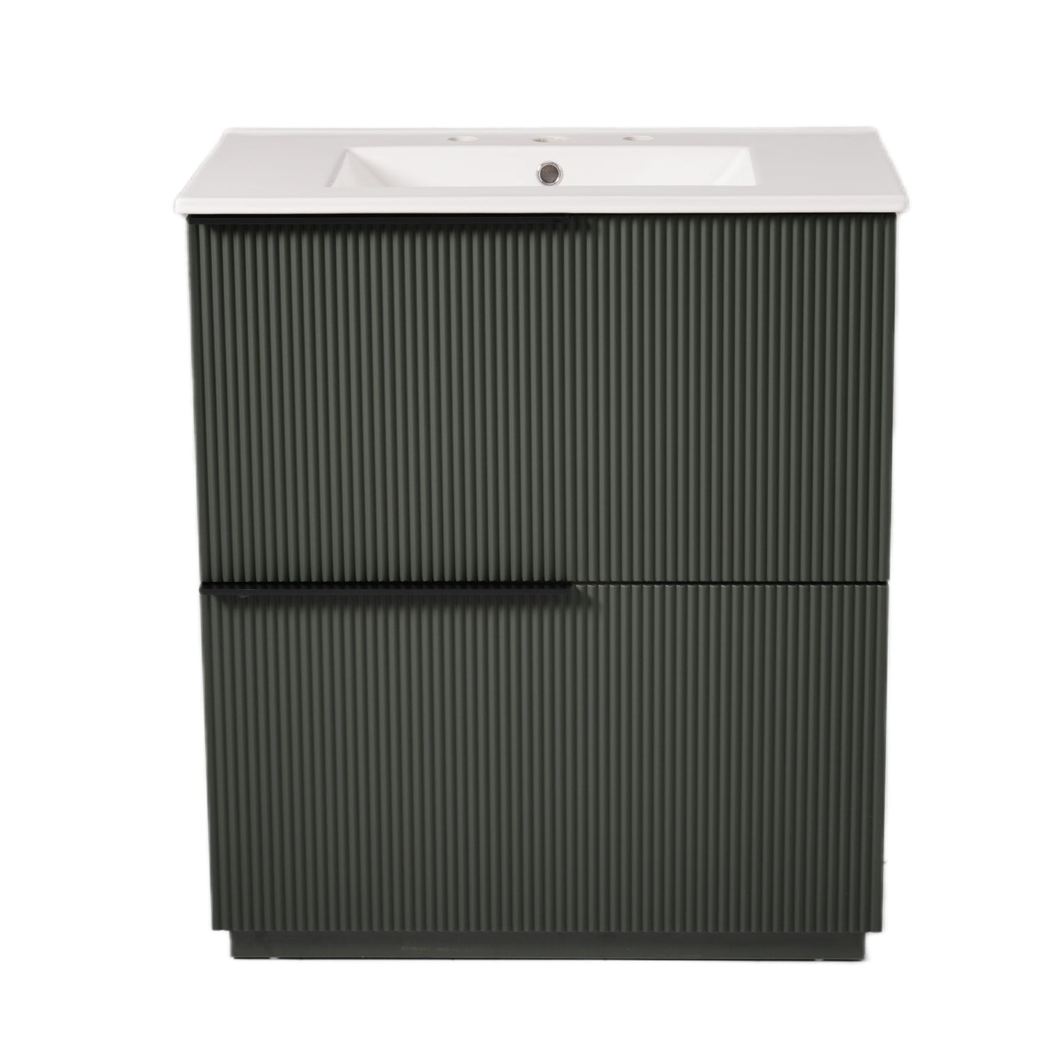 Fluted Bathroom Vanity With Ceramic Sink, Soft Close Slides