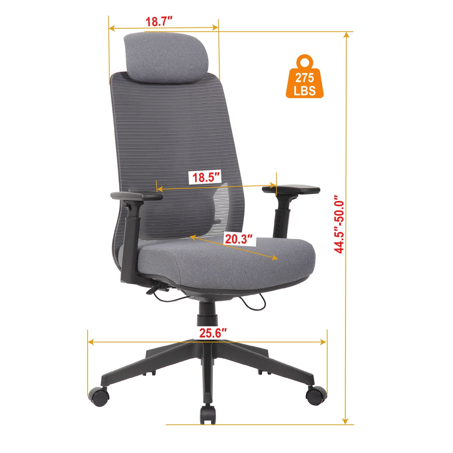 High Back Breathable Ergonomic Office Chair With Adjustable Headrest &amp; 5D Armrest, Height Adjustable Swivel - Antique Gray
