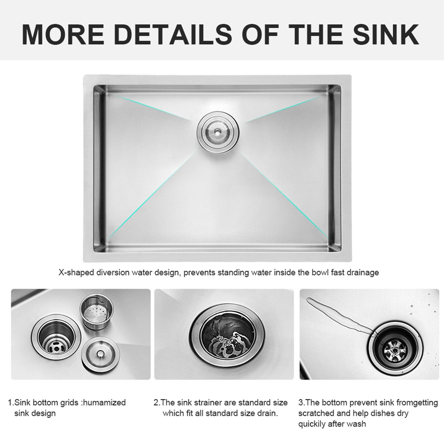 Modern Undermount Stainless Steel Kitchen Sink 16 Gauge, Deep Single Bowl