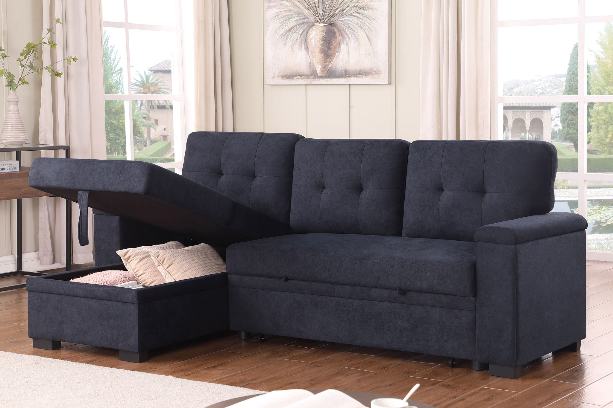 Lucca II - 84.5&quot;W Reversible Sleeper Sectional Sofa with Storage Chaise