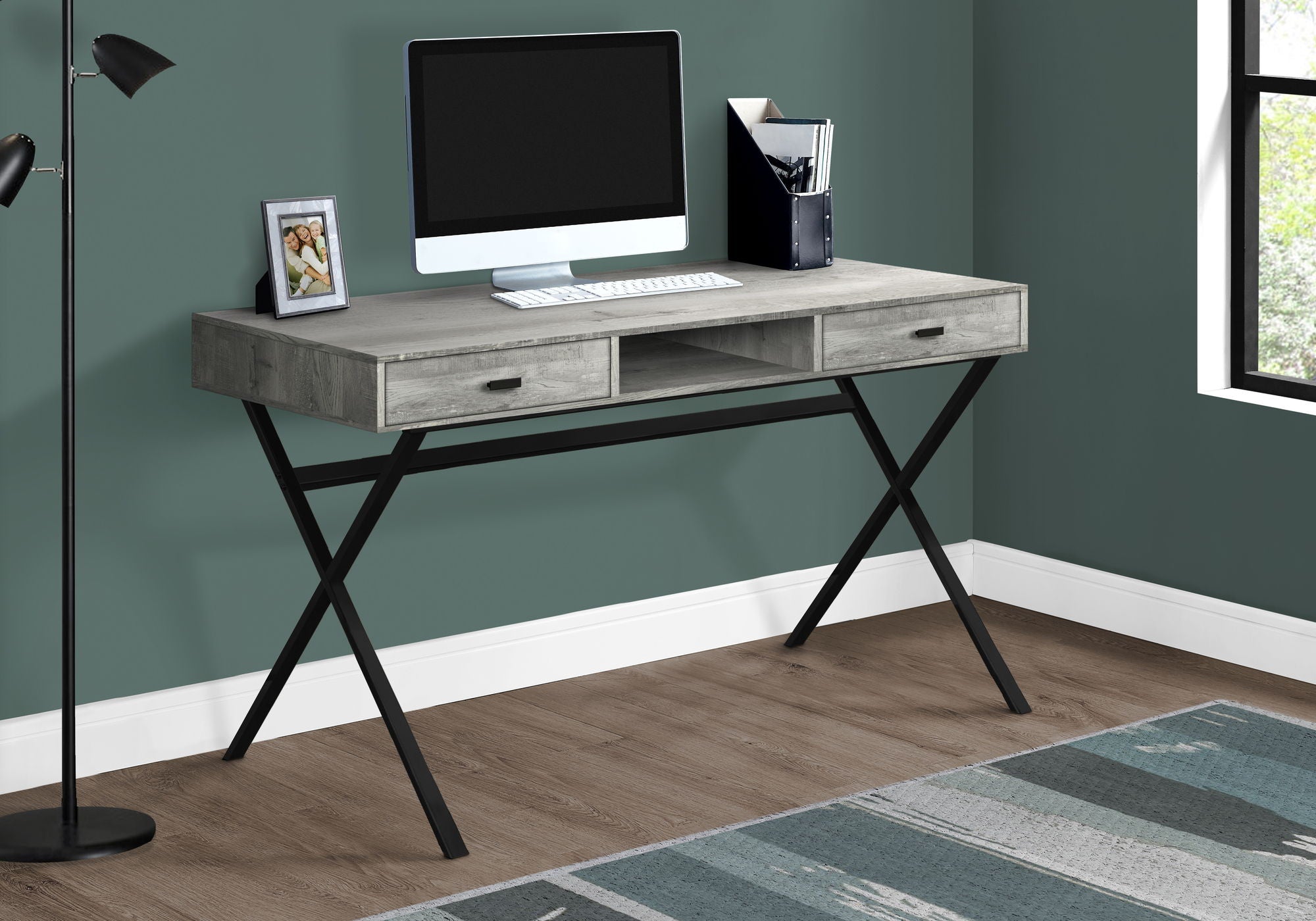Computer Desk For Home Office, Laptop, Storage Drawers, Glossy Contemporary &amp; Modern