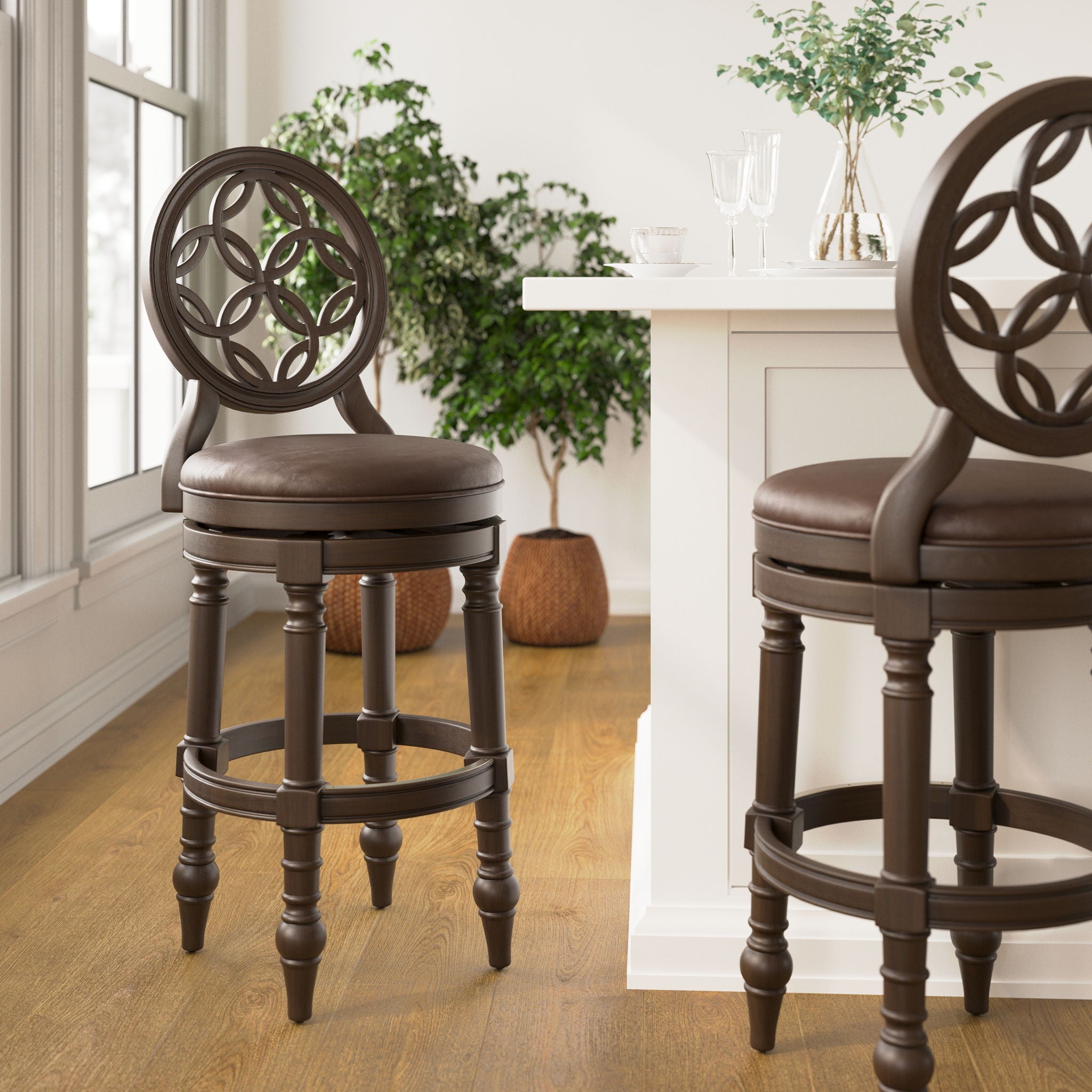 Stool With Back And Swivel Upholstered Seat