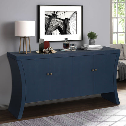 Refined Industrial 4 Door Credenza With Arc Legs &amp; Bronze Clasps