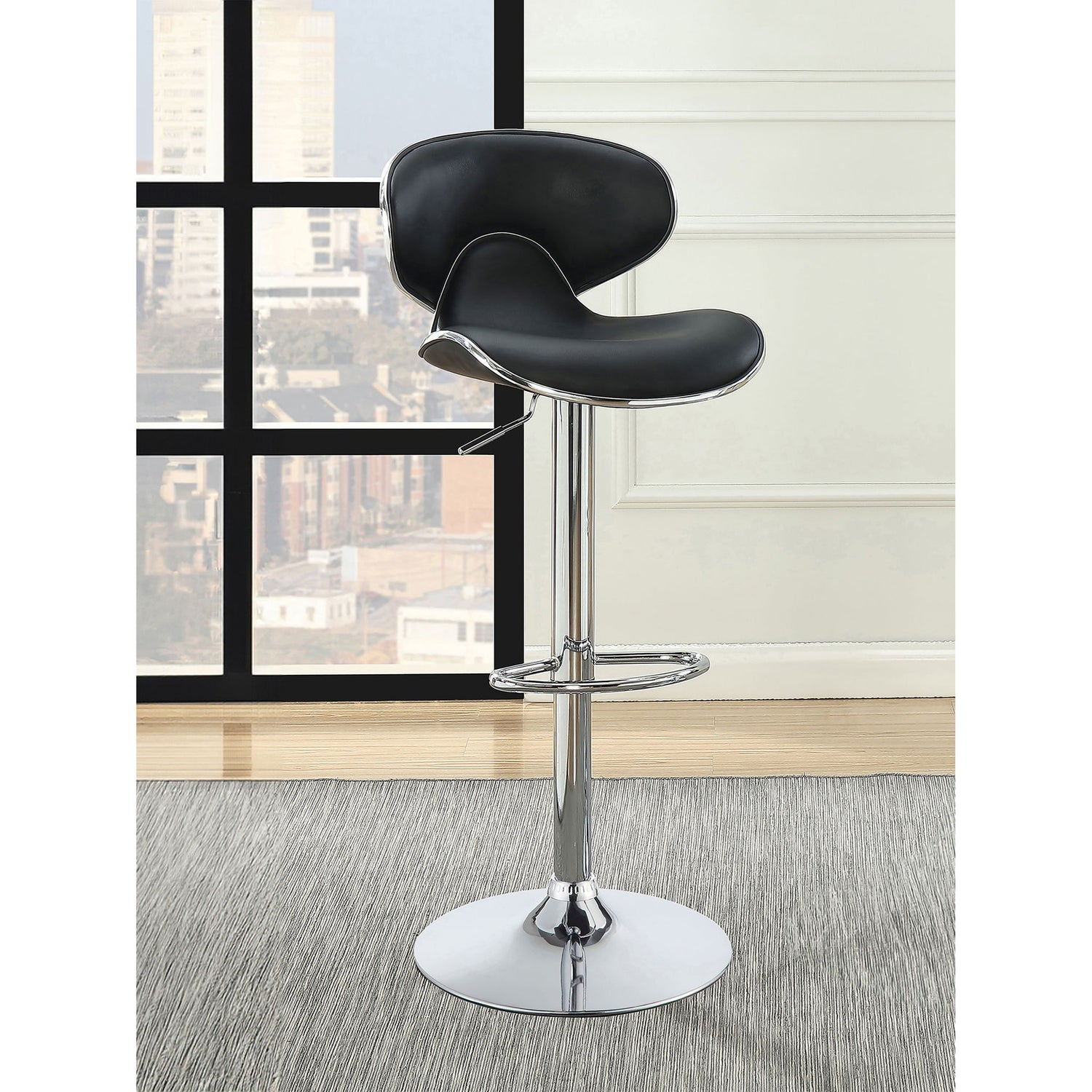Bar Stool With Curved Design, Height Adjustable &amp; Swivel Base (Set of 2) - Black