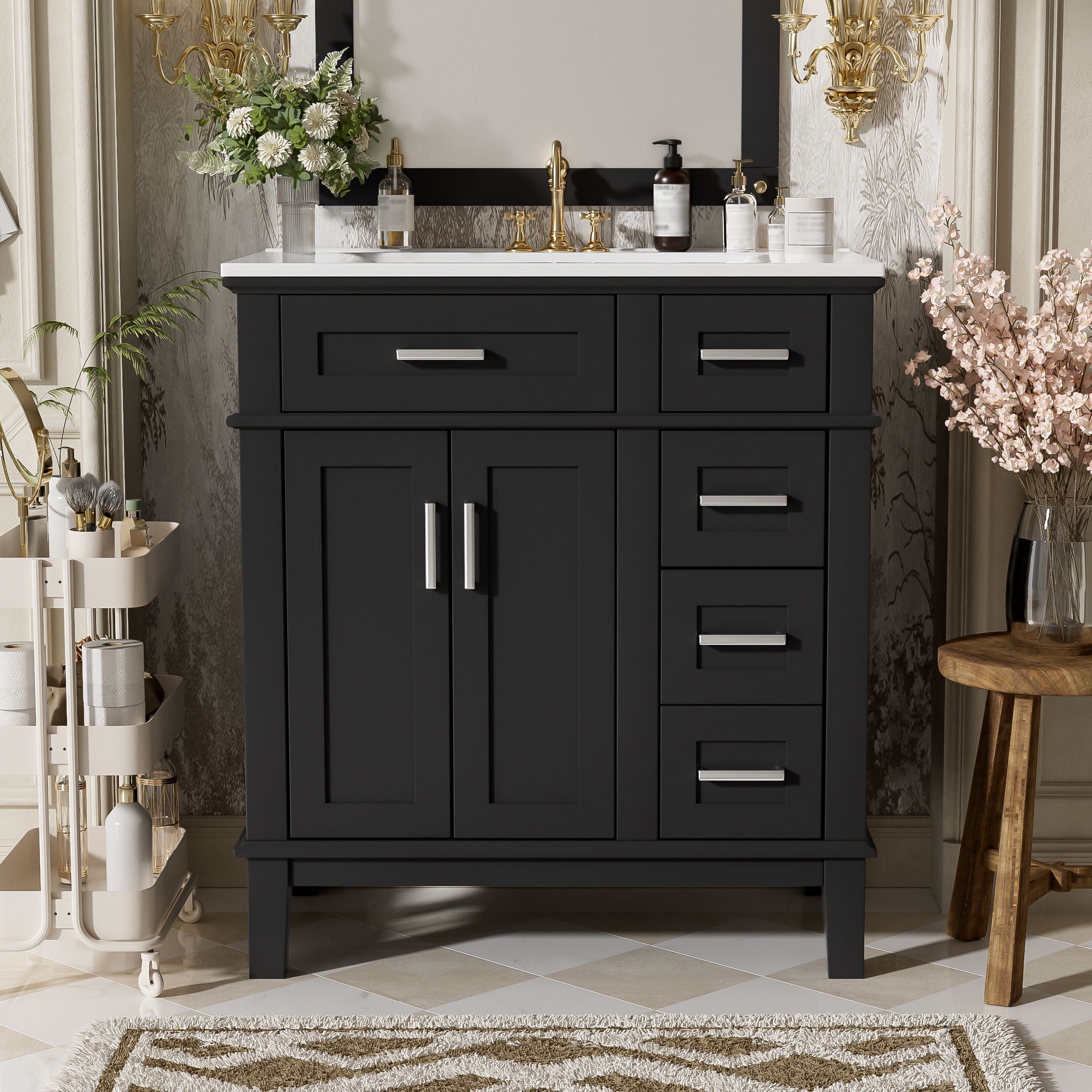 Modern Bathroom Vanity With Sink, Storage Cabinet, Soft Close Doors, Deep &amp; Standard Drawers