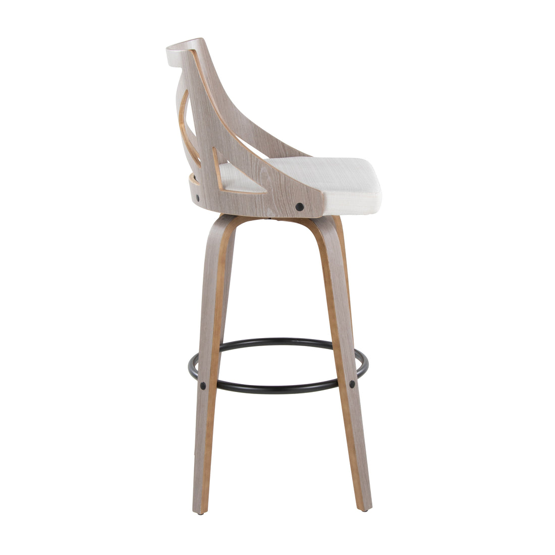 Charlotte - Farmhouse Fixed Height Barstool With Swivel &amp; Round Footrest (Set of 2) - Light Gray / Cream