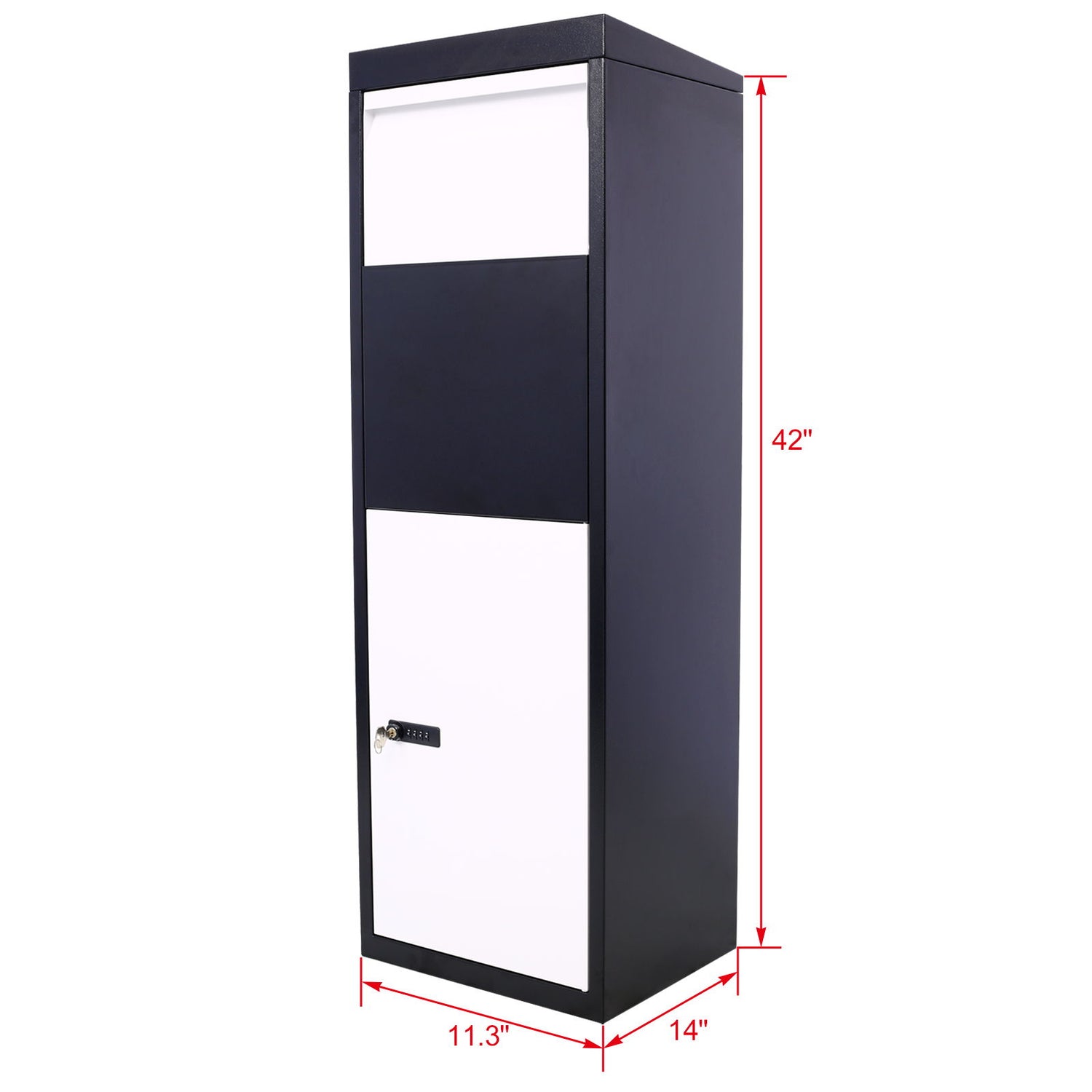 Package Delivery Box, Galvanized Steel Parcel Mailbox With Code Lock &amp; Mounting Hardware, For Outdoor Porch, Curbside - White / Black