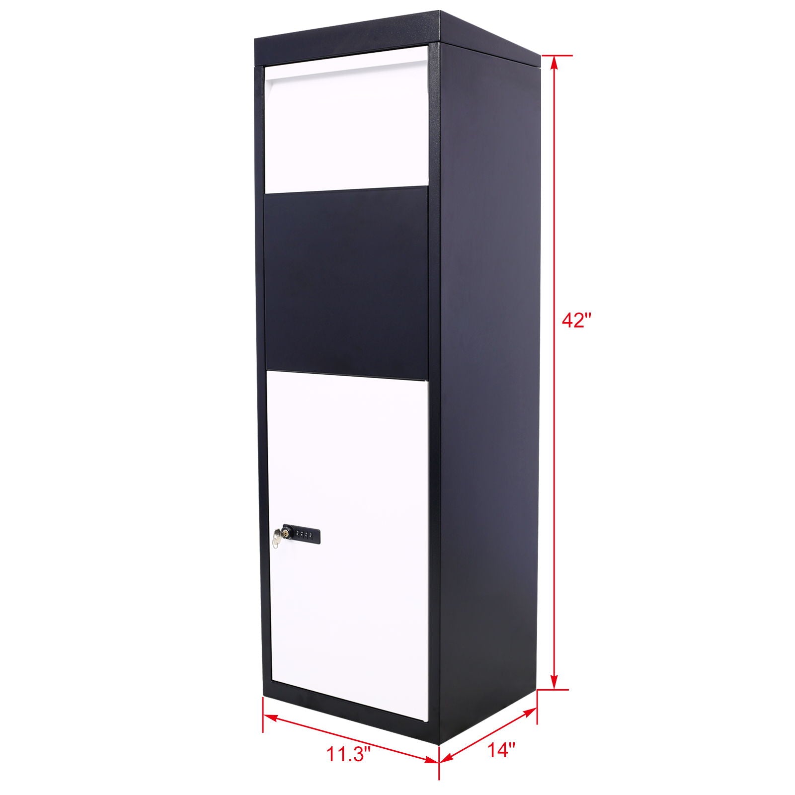 Package Delivery Box, Galvanized Steel Parcel Mailbox With Code Lock &amp; Mounting Hardware, For Outdoor Porch, Curbside - White / Black