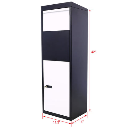 Package Delivery Box, Galvanized Steel Parcel Mailbox With Code Lock &amp; Mounting Hardware, For Outdoor Porch, Curbside - White / Black