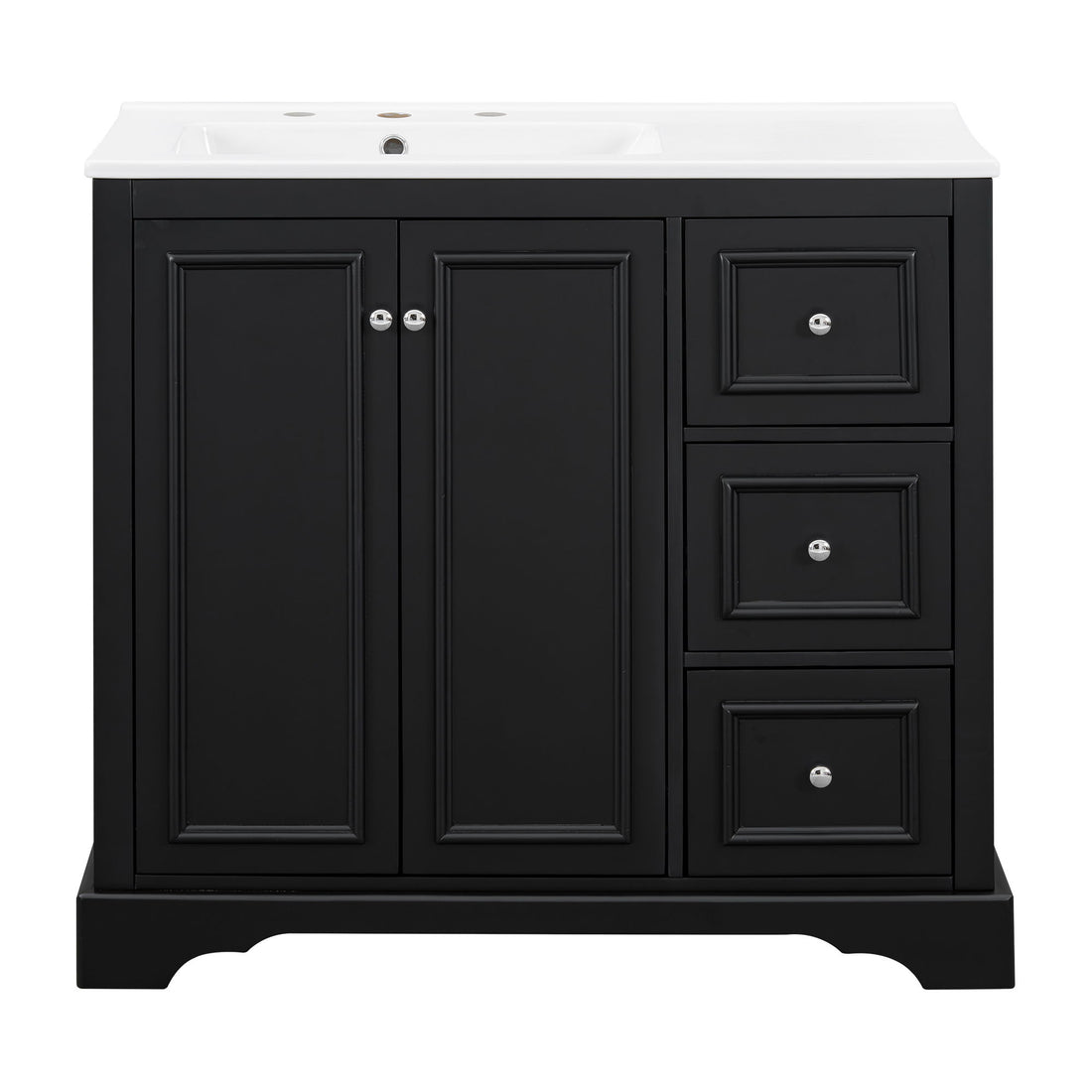 Bathroom Vanity With Sink, Soft-Close Doors, Adjustable U-Shelf, 3 Drawers