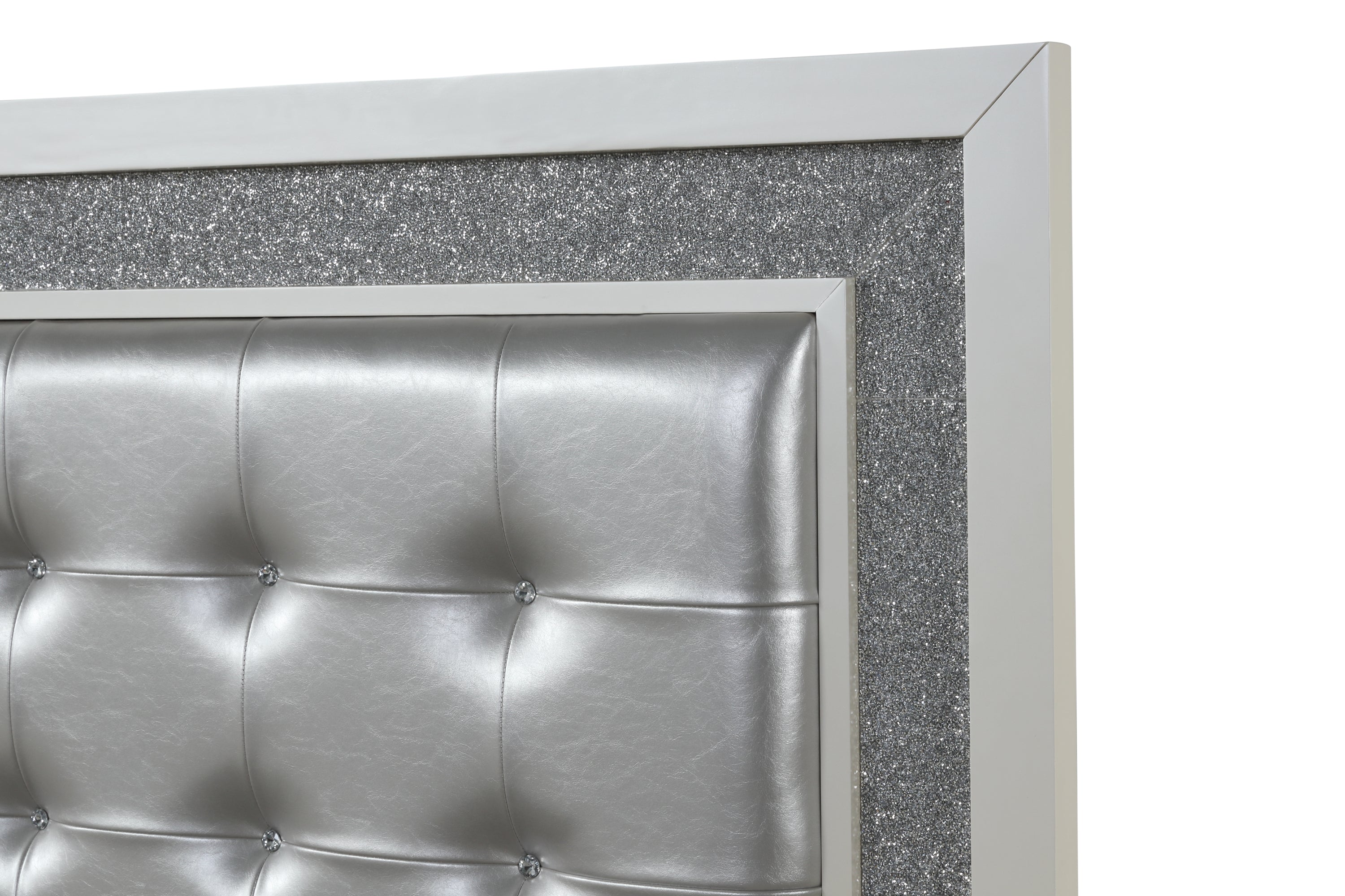 Passion Queen 4 Pc LED Bedroom Set Made with Wood in Milky white