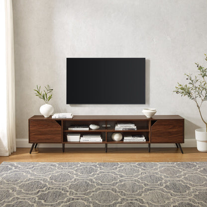 Contemporary 2 Door Minimalist TV Stand For TVs Up To 90&quot; - Dark Walnut