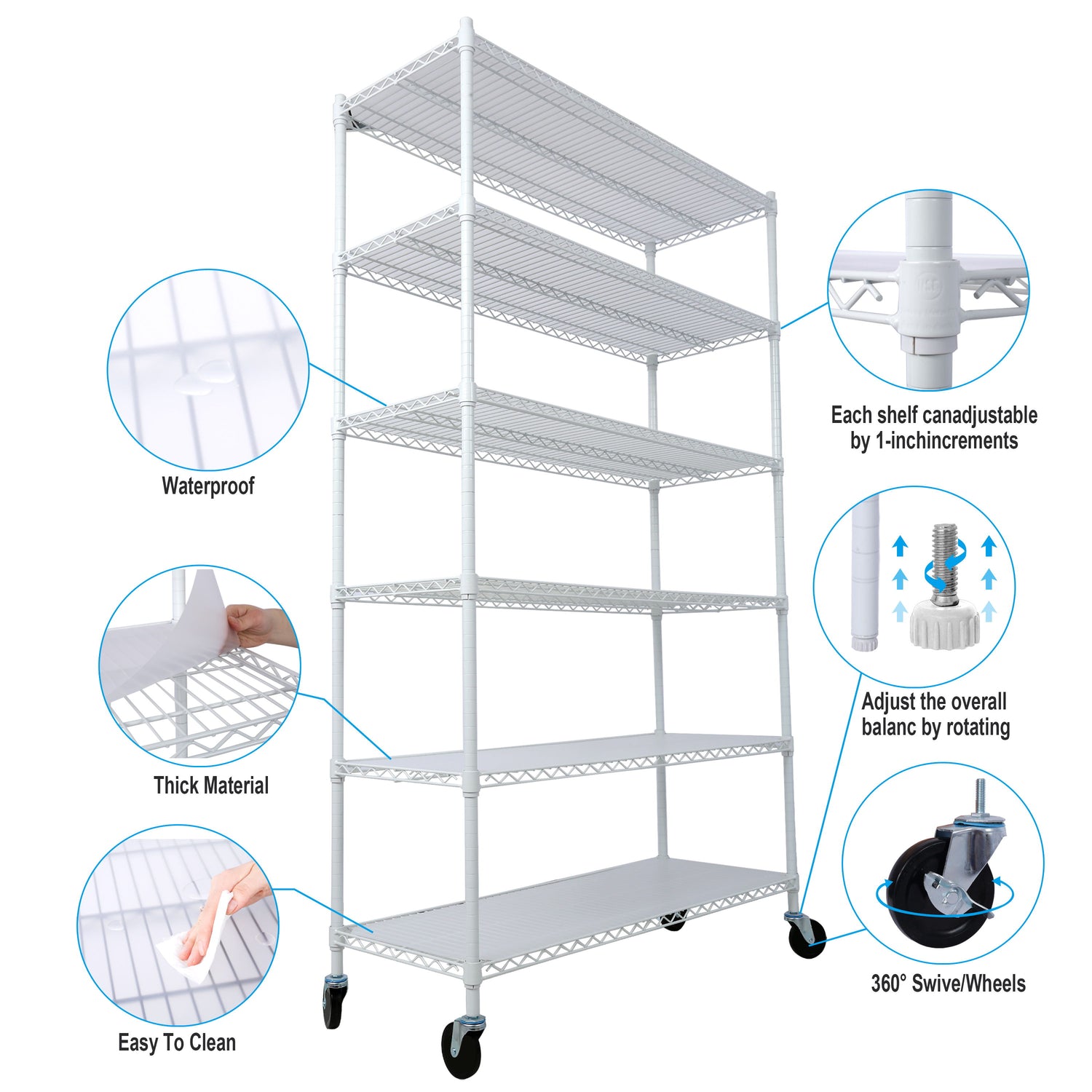6 Tier 6000Lbs Capacity Nsf Metal Shelf Wire Shelving Unit, Heavy Duty Adjustable Storage Rack With Wheels &amp; Shelf Liners For Commercial Grade Utility Steel Storage Rack