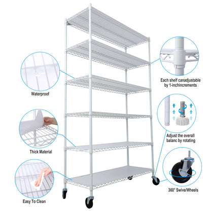 6 Tier 6000Lbs Capacity Nsf Metal Shelf Wire Shelving Unit, Heavy Duty Adjustable Storage Rack With Wheels &amp; Shelf Liners For Commercial Grade Utility Steel Storage Rack