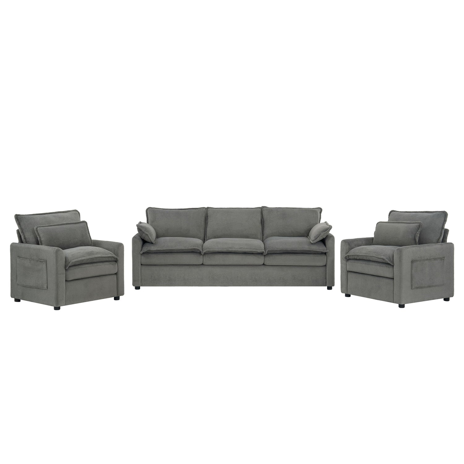 Modern Sofa Set With Double Layer Cushion And Side Storage Pockets