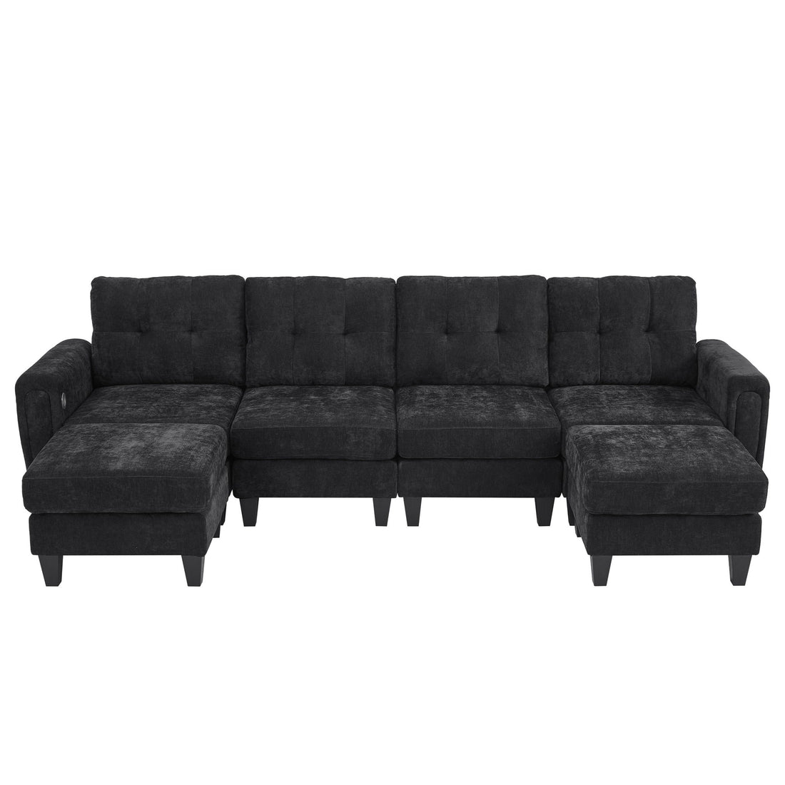 Modular Sectional Sofa With Movable Ottomans, USB Ports &amp; Side Tables