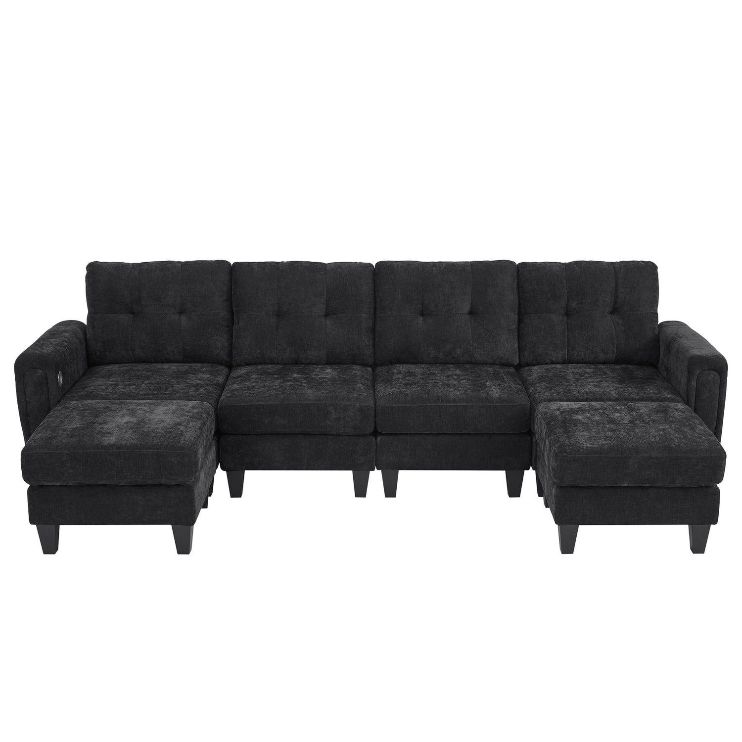 Modular Sectional Sofa With Movable Ottomans, USB Ports &amp; Side Tables