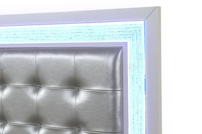 Passion Queen 4 Pc LED Bedroom Set Made with Wood in Milky white