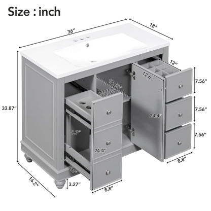 Contemporary Bathroom Vanity Cabinet, 4 Drawers &amp; 1 Cabinet Door, Multipurpose Storage, Resin Integrated Sink, Adjustable Shelves, Solid Wood Frame With MDF