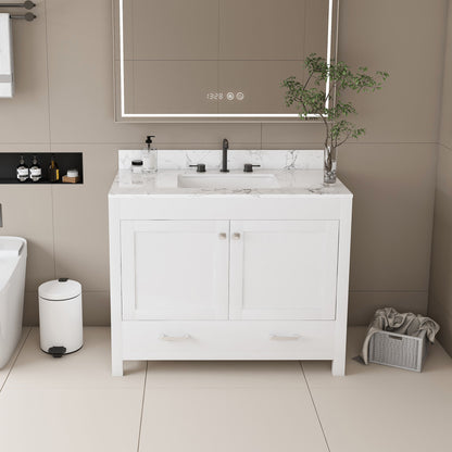 43&quot; Bathroom Vanity With Artificial Marble Carrara Top Set, Multi Functional Bathroom Cabinet With Doors And Drawer - White