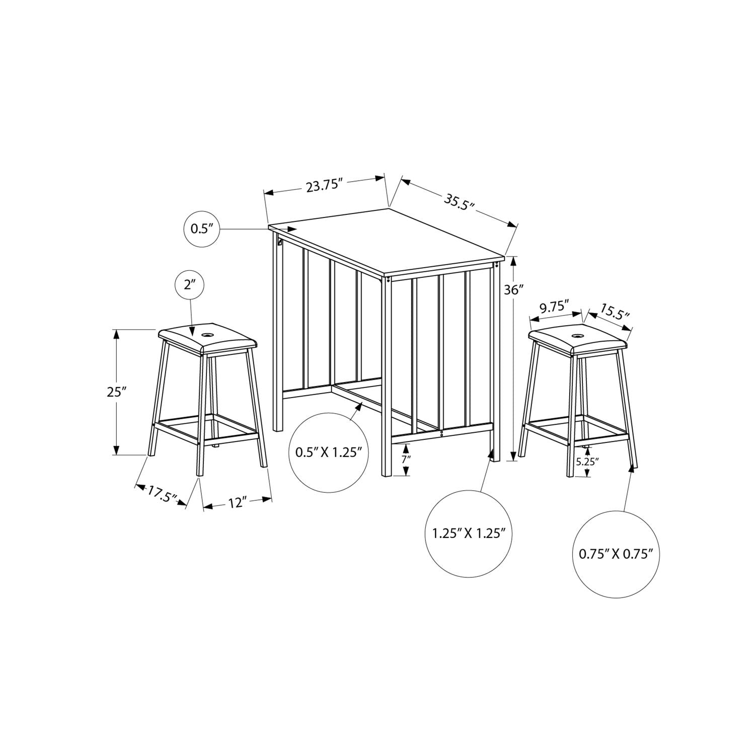 3 Pieces Dining Set, Counter Height, Rectangular, Small, Contemporary &amp; Modern