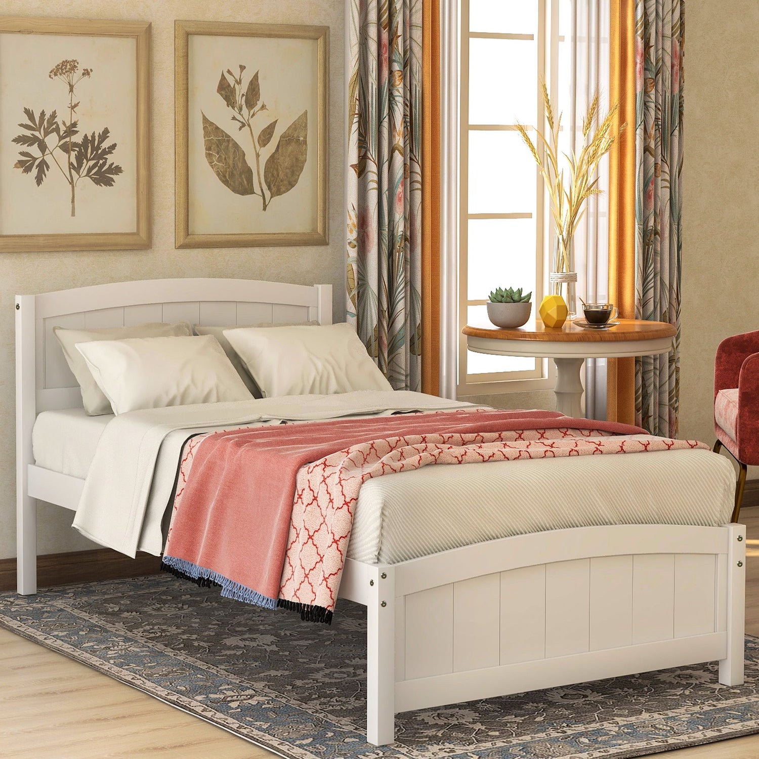 Platform Bed &amp; Headboard, Footboard And Wood Slat Support