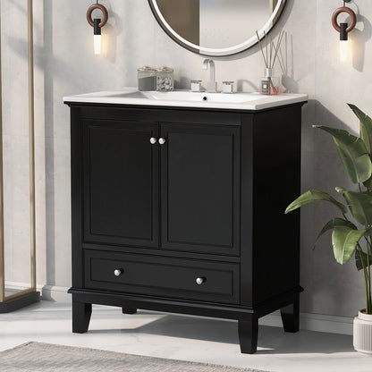 30&quot; Bathroom Vanity With Sink Combo, Multi Functional Bathroom Cabinet With Doors And Drawer - Black