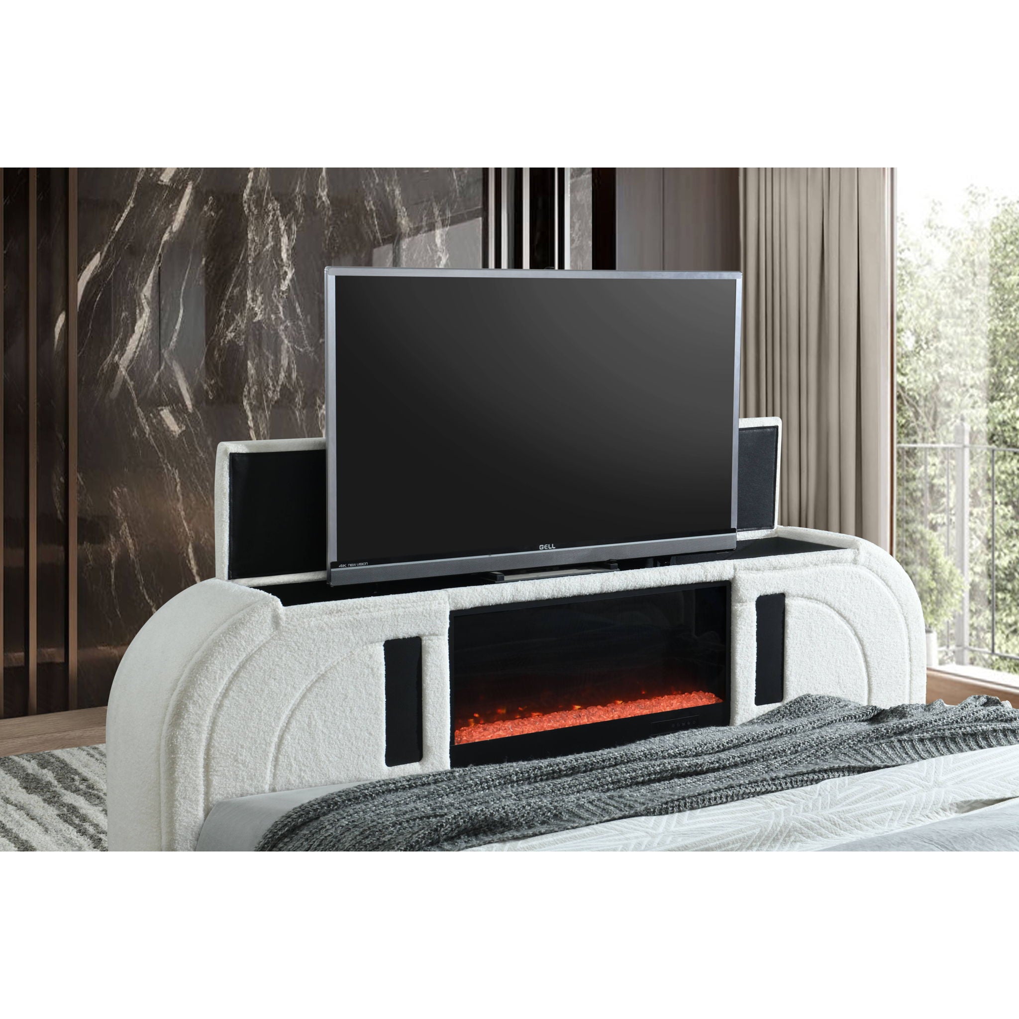 Shelyn - Bed With LED, TV Stand, Fireplace &amp; Bluetooth