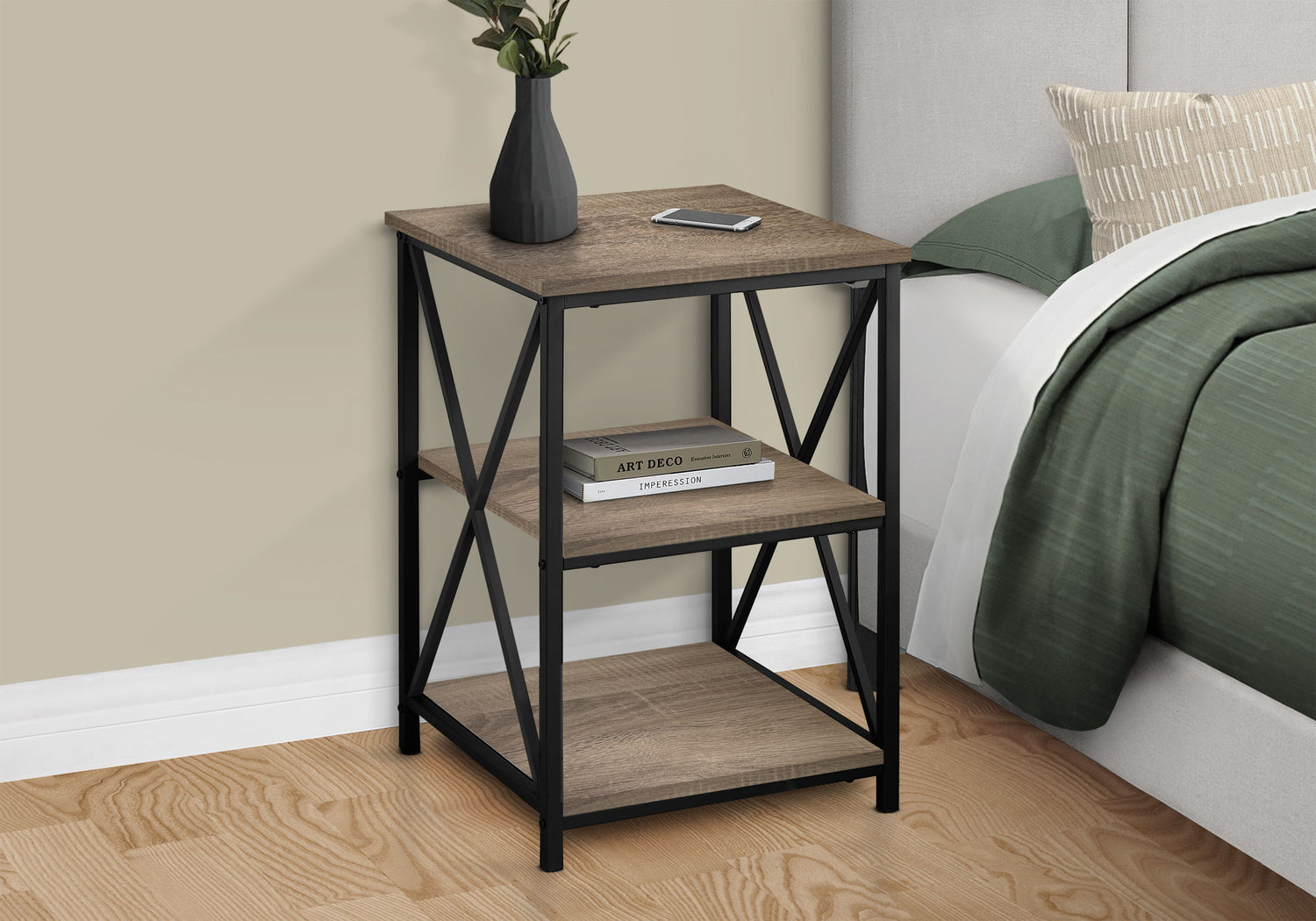 3 Tier Accent Table, Side Marble Look Contemporary &amp; Modern
