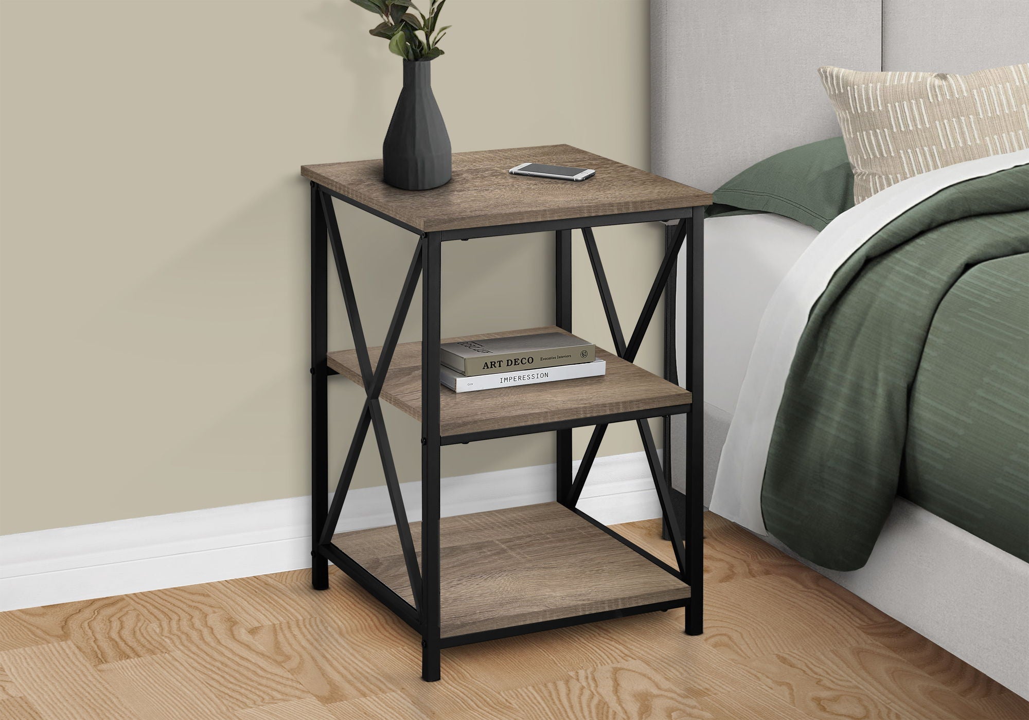 3 Tier Accent Table, Side Marble Look Contemporary &amp; Modern