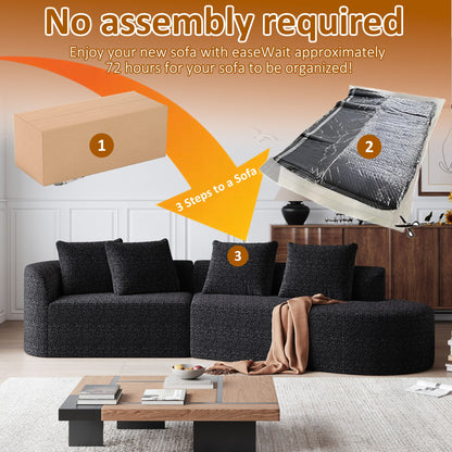 Upholstered Oversized Sectional Sofa, 4 Seater Extra Deep &amp; Wide Curved Cloud Couch With 4 Throw Pillows For Living Room - Black