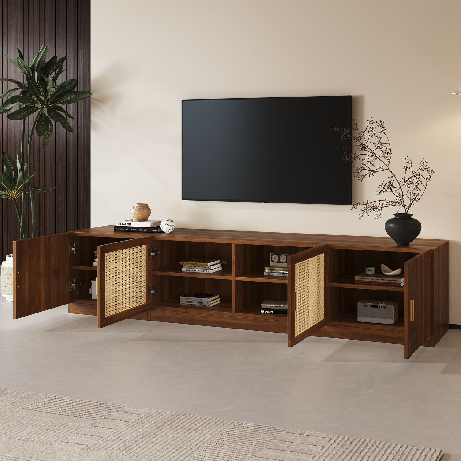 TV Stand, Media Console With Adjustable Shelves - Walnut