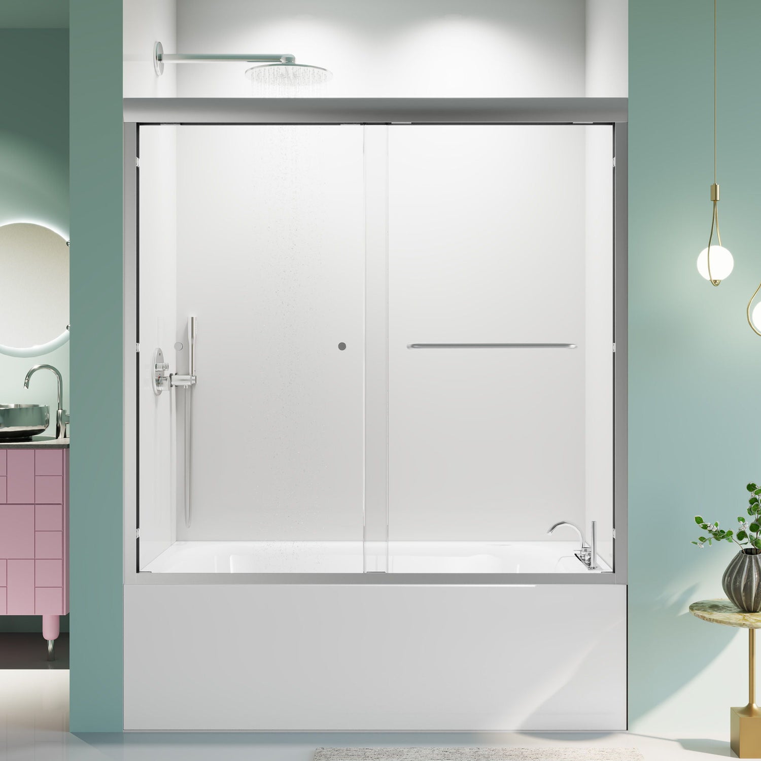 Semi-Frameless Double Sliding Shower Door, Bypass Shower Door, 1 / 4&quot; (6Mm) Thick SGCC Tempered Glass Door