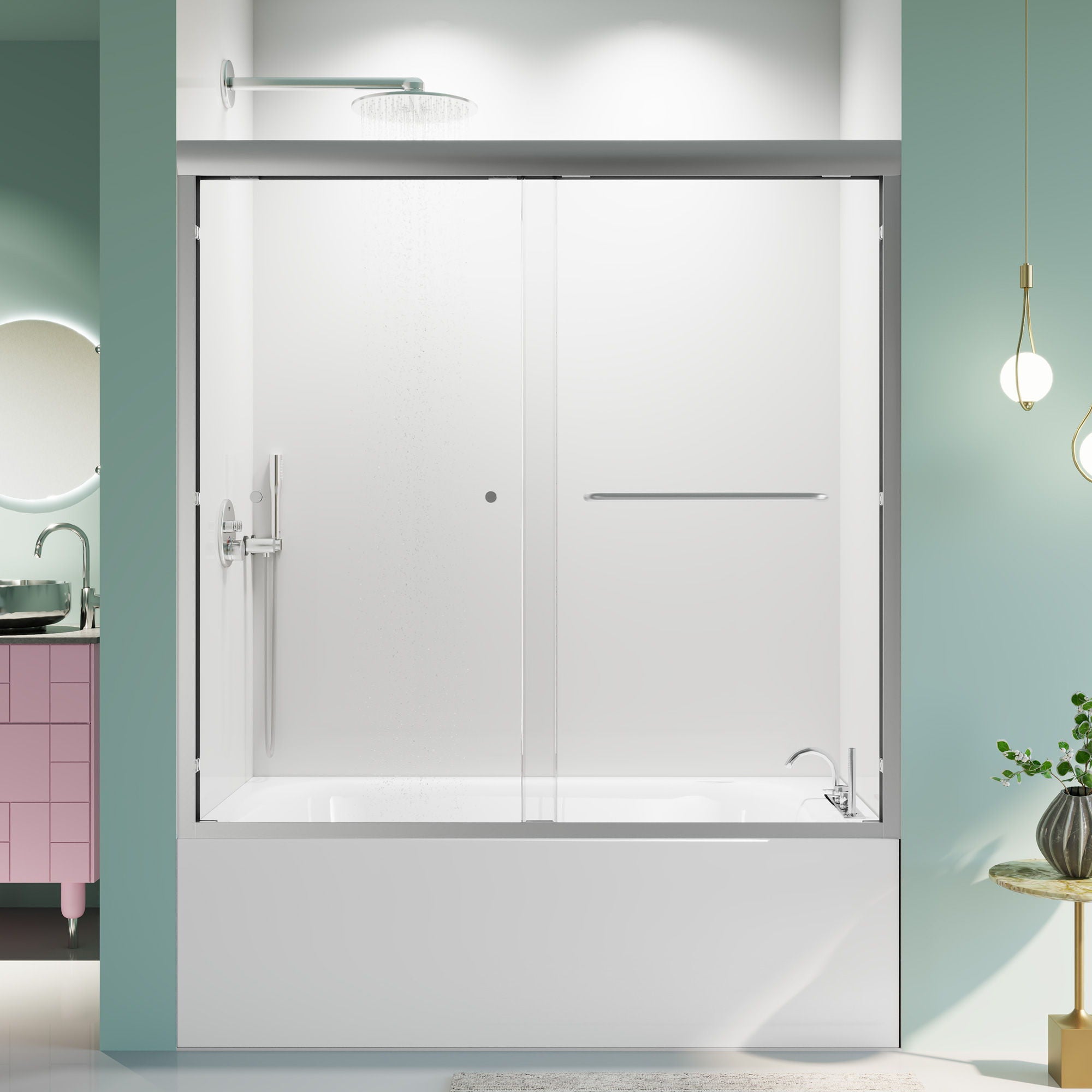 Semi-Frameless Double Sliding Shower Door, Bypass Shower Door, 1 / 4&quot; (6Mm) Thick SGCC Tempered Glass Door