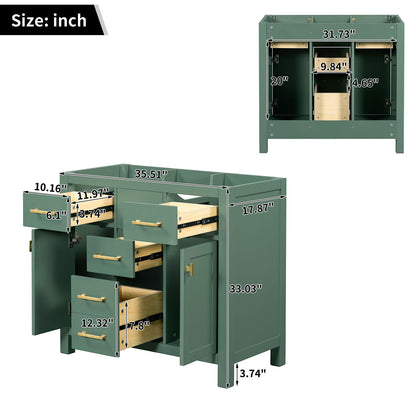Freestanding Bathroom Vanity With 4 Drawers &amp; 2 Cabinets - Green