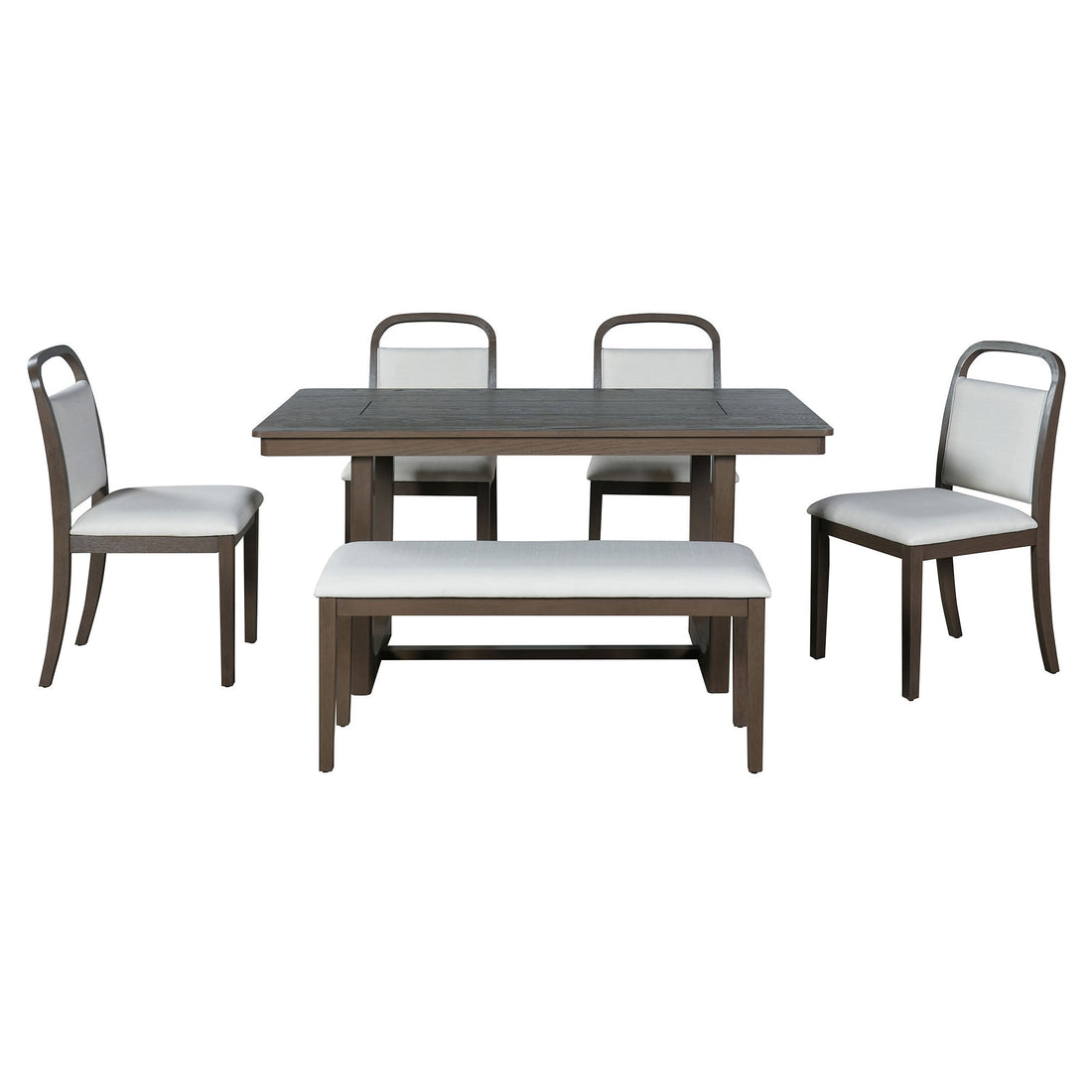 Farmhouse Dining Set With 4 Upholstered Chairs &amp; 1 Bench
