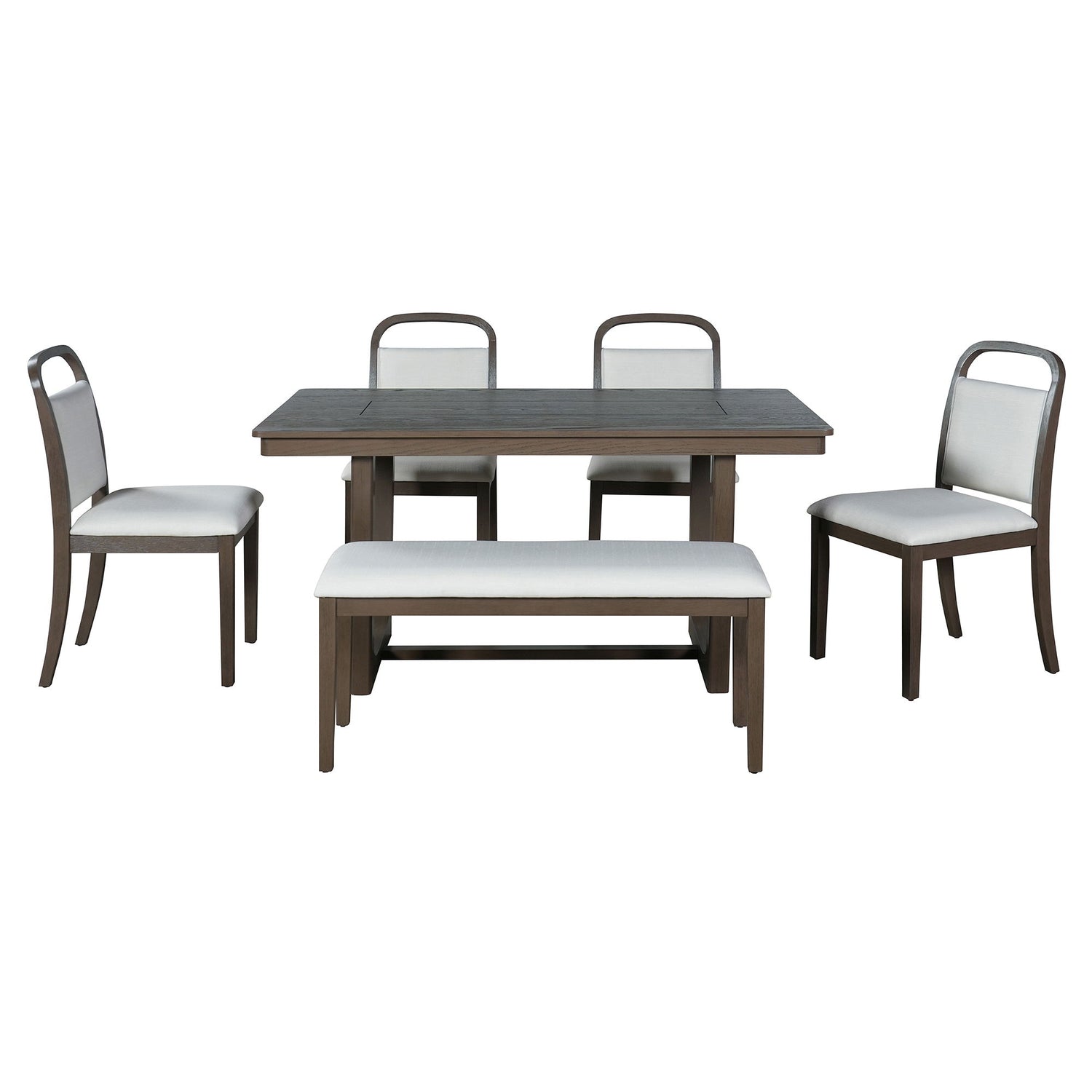 Farmhouse Dining Set With 4 Upholstered Chairs &amp; 1 Bench