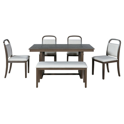 Farmhouse Dining Set With 4 Upholstered Chairs &amp; 1 Bench